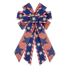 Large Patriotic Wreath Bows America Flag Star Burlap Bows for Wreath, 4th of July Bows for Labor Day Independence Day Front Door Home Indoor Outdoor Party Decoration Wreath Ornament Supplies