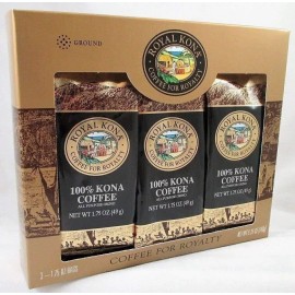 Royal Kona 100% Kona Coffee Ground Single Pot Gift Pack (Three 1.75 oz. Bags)
