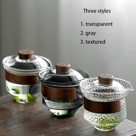 Glass Kung Fu Tea Pot Gai Wan Traditional Gongfu Tea Cup Comprised of Cup, Saucer and Lid Bowl Portable Teapot Set Tea Gift Set (Textured)