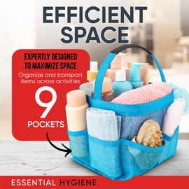 Masirs Masirs Mesh Shower Caddy Bag - (9 Pocket) Large Collapsible, Portable Bathroom Organizer for Travel, Gym, & Dorm - Easily Carry & Organize Bathroom Toiletry Essential (Blue)