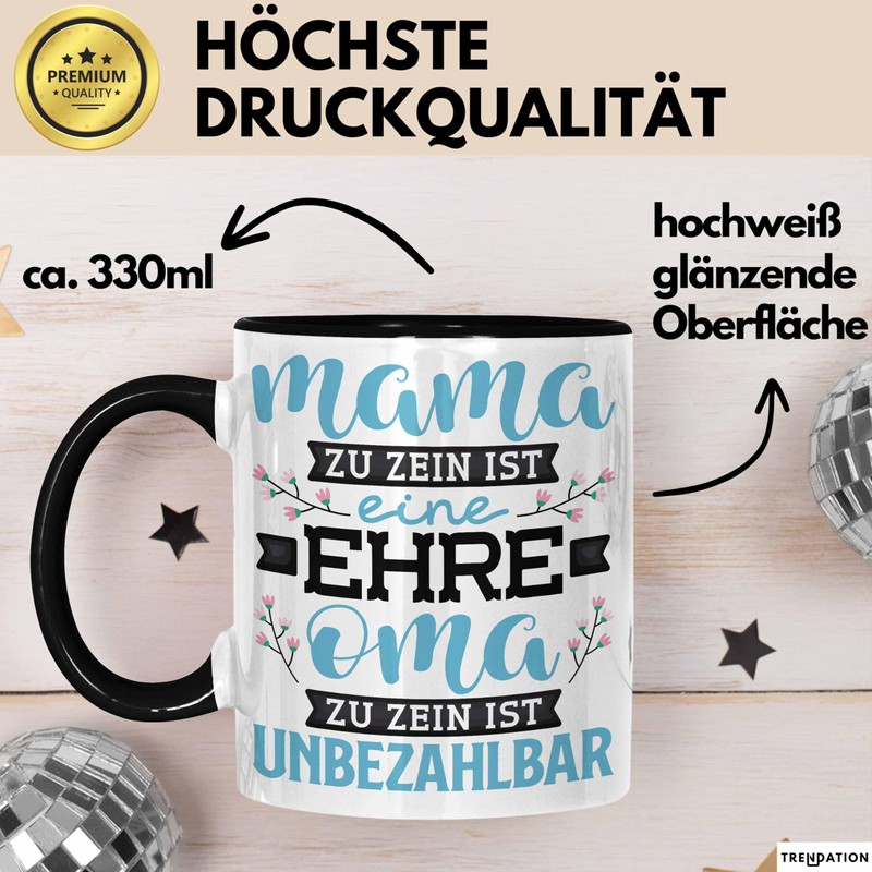 Unbezahlbare Oma Tasse Geschenk Muttertag Spruch Liebevoll (Schwarz)