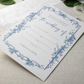 30 Set Wedding Invitations With Envelopes and Rsvp Cards, Dusty Blue Wedding Invitations,Include 5x7 inch Fill-in Invitation,Vellum Wrap,Rsvp Card, Self Seal Envelopes,Silver Wax Seal Stickers