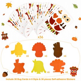 Autumn Thanksgiving Owl Craft Kit for Kids DIY Fall Turkey Day Paper Craft Kits Assorted Owl Shapes Gift with Pumpkins Favors Thanksgiving Day Project Home Classroom Game Activities(24 Sets)
