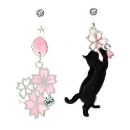 miwaki Women's Earrings, Titanium Post, Cat & Cherry Blossom Motif, Autumn Leaves, Epo, Enamel, Accessories, Made in Japan, Hypoallergenic, Resin Silver Brass Yellow Gold