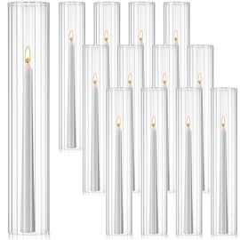 Kritkin 12 Pcs Hurricane Glass Candle Holders 2.5 x 14 Open Ended Tube Ribbed Shade Bottomless Chimney Cylinder Taper Candle Cover for Wedding Anniversary Valentine‘s Day Table Centerpiece