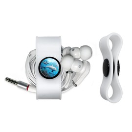 Coral Reef Dolphin and Shipwreck Headphone Earbud Cord Wrap - Charging Cable Manager - Wire Organizer Set of 2 - White
