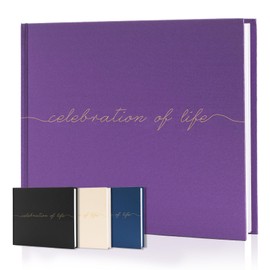 Celebration of Life Funeral Guest Book - Twill Guestbook with Memory Table Sign - Hardcover Guest Sign in Book for Funeral Service - 320 Entries, 9"x7.5", Purple