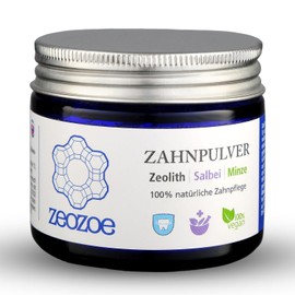 Zeozoe Zeolite Dental powder, Zeolith zahnpulver, Minzzahnpulver auf Zeolithbasis mit Mentha piperita Öl, Salvia officinalis Extrakt, enthält kein Fluorid und keine anderen Chemikalien, Glas, 30 g