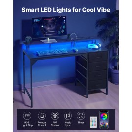 Uimoso 47-Inch Computer Desk with LED Lights, Power Outlets, and 4 Drawers