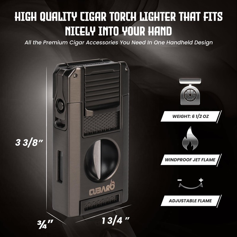 CUBARO Cigar Lighter with V Cutter, Punch, Draw Tool –