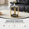 Glass Round End Table with 2-Tier Storage, Black Tempered Glass