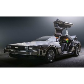 絵画風 壁紙ポスター （はがせるシール式） デロリアン DMC-12 タイムマシン バック・トゥー・ザ・フューチャー仕様 キャラクロ DLRN-001S1 （949mm×576mm） 建築用壁紙＋耐候性塗料 ＜日本製＞ ウォールステッカー お風呂ポスター