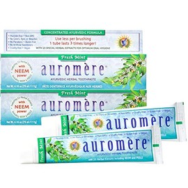 Auromere Fresh Mint Ayurvedic Herbal Toothpaste With 23 Special Herbal Extracts For Optimum Oral Hygiene, 4.16 oz. (Pack of 2)
