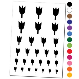 Tulip Flower Solid Temporary Tattoo Water Resistant Fake Body Art Set Collection - Black (One Sheet)