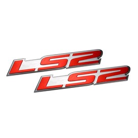 ERPART LS2 Embossed RED on Highly Polished Silver Real Aluminum Auto Emblem Badge Nameplate Compatible with Chevy Chevrolet Corvette Holden HSV Pontiac Saab Cadillac GM General Motors (Pack of 2)