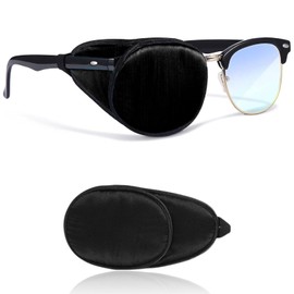 DELUXEFOX Single Eye Patch for Glasses, Silk Eye Patch Glasses, For Both Eyes, Light Shield, Single Eye Patch, Breathable, Protective Eye Patch for Adults and Kids, Unisex (Black)