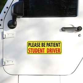 HTH Inc Student Driver Sticker Magnet for Car - Highly Reflective Please Be Patient Student Driver Magnet for Learners, New Learner Vehicle Safety Sign (10x4 Inch, 2-pcs)