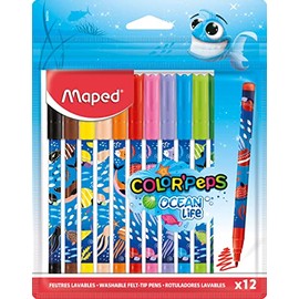 Maped - Felt tip pens Ocean Life - 12 pieces - 2 mm medium tip - perfect for drawing and painting - resistant tip (not blocked) - bold colours - reusable plastic bag
