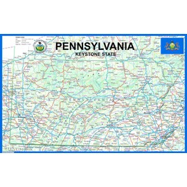 Tiger Moon Pennsylvania State Map - 22.5 x 14.4 Inches, Laminated, Full Color Travel Wall Map