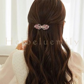 Herbeluemily HM-0115-R04-PK Barrette, Bijou Stone, Metal Fittings, Stylish, Adult, Elegant, Line, Pink