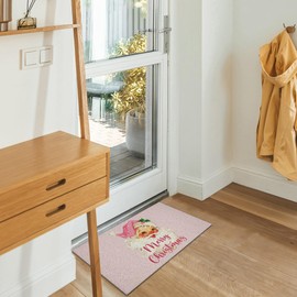 Nogrit Pink Santa Christmas Door Mat,Vintage Santa Decor,Christmas Door Mat Outdoor,Christmas Mats for Front Door,Christmas Front Door Mat,Merry Christmas Door Mat,Pink Christmas Decor,17x30 Inch