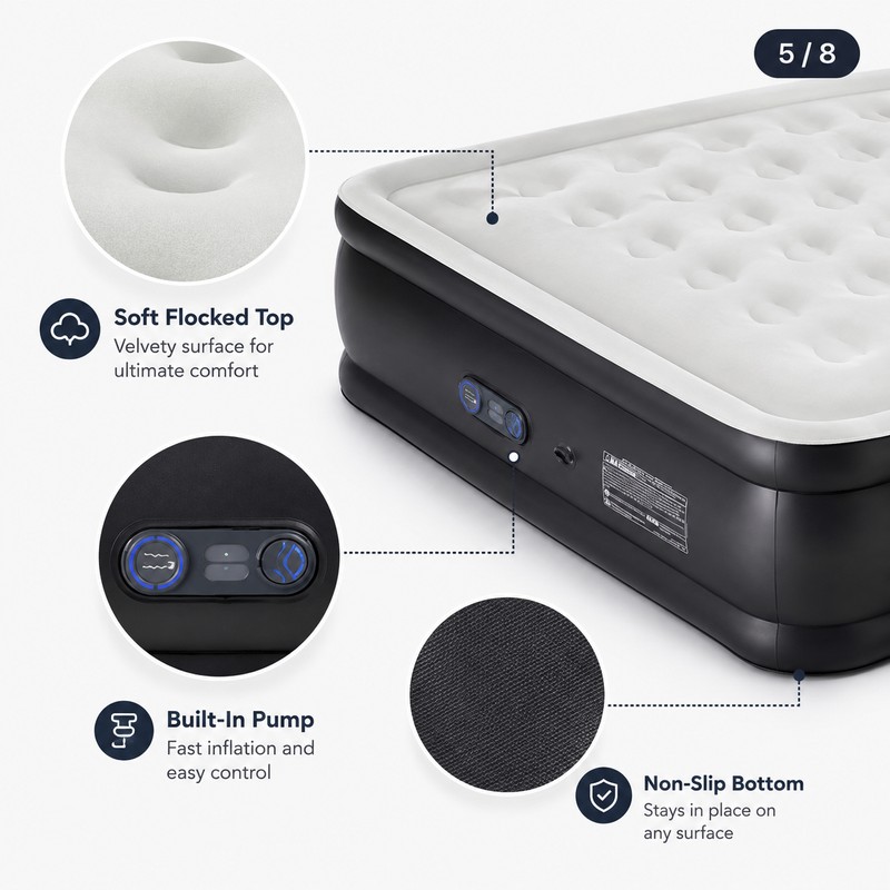 18-Inch Raised Air Mattress for Home & Travel – Flocked