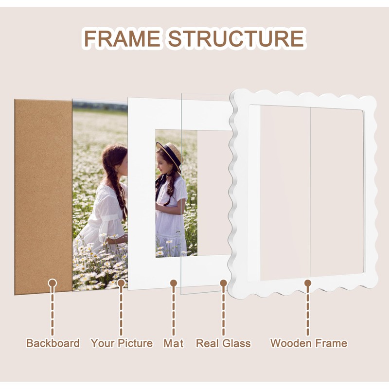 Scalloped 11x14 Picture Frame, Real Glass Wood Frame with Reversible