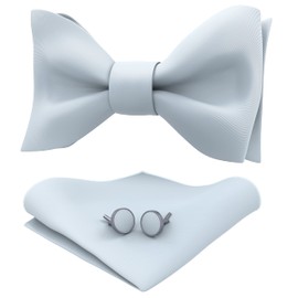 Corbata de Moño Ajustables Azul Claro para Hombres con Pañuelo de Bolsillo y Gemelos - Formal Elegante para Esmoquin de Seda Artificial, Adam Young (Clásico, Azul Pastel)