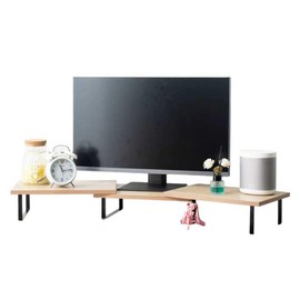 Dual Monitor Stand Riser,Computer Monitor Stands for 2 Monitors,Wood Desktop Stand with Adjustable Length and Angle,Multifunctional Desktop Organizer for Computer,Laptop,PC,Printer,TV