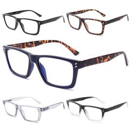 Yuluki 5 Pack Reading Glasses Blue Light Blocking,Spring Hinge Square Frame Computer Readers 2.5 Women/Men Anti Eyestrain/Glare
