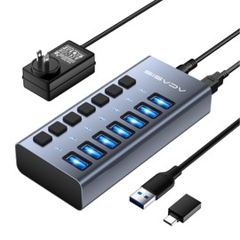 Powered USB 3.1 Hub, ACASIS 7 Ports USB 3.1 Hub with 10Gbps Data Speed，Aluminum Housing, USB Hub Powered with 24W Power Adapter, USB Hub for PC/Laptop, Computer, Flash Drive, Printer, Camera