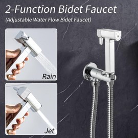 WRKMH Bidet Hand Shower Set Chrome 2 Functions Hand Shower Toilet Brass Wall Mounted Bidet Fittings with 1.2 m Shower Hose, One Inlet and One Drain Valve