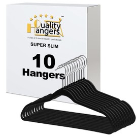 Quality Hangers 50 Pack Slim Plastic Hangers for Clothes - 16.5" Won't Crease Your Clothes, Heavy Duty Non-Velvet Black Hangers, 360° Swivel Chrome Hook Dresses Coats Shirts (10, Black)