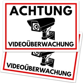 Set of 2 Warning Video Surveillance Sign (30 x 20 cm Plastic) - Video Surveillance Sign