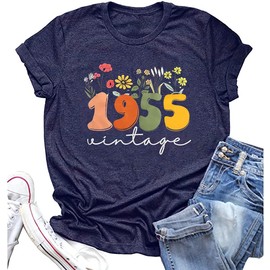 Women 70th Birthday Shirt Vintage 1955 Tshirt Seventy Bday Gift Casual Birthday Apparel Flower Graphic Short Sleeves Tee