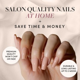 Glamnetic Press On Nails - Exposed | Medium Coffin Fake Nails, Nude Opaque Neutral, Reusable | 15 Sizes - 30 Nail Kit