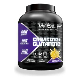 Suplemento de Creatina y Glutamina Wolf para el Rendimiento Deportivo, Sabor Naranja, 1 kg
