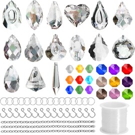 15Pcs Crystal Suncatcher, Hanging Prism Ornament Pendant DIY Crystal Sun Catcher Kit Rainbow Maker for Windows Garden Home Cars