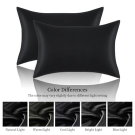 Satin Pillowcases Standard Set of 2 - Silk Soft Pillow Cases for Hair and Skin 20x26 inches, Black Satin Pillow Covers 2 Pack with Envelope Closure for Home,School, Hotel