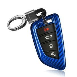 T-carbon Key Fob Cover with Keychain Compatible with Toyota Supra GR A90 A91 MK5 2019-2024,Real Glass Fiber Smart Remote Key Fob Case Compatible with Toyota Supra Accessories,Blue