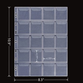 MUDOR PVC Free Coin Pages, 20-Pocket Sleeves, 5 Coin Sheets for Binders, Professional Collector Supplies