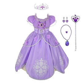 Lito Angels Princess Sofia the First Costume Fancy Dress Up with Accessories for Kids Girls, Birthday Party Outfit Age 6-7 Years, Floor Length (Tag Number 140)