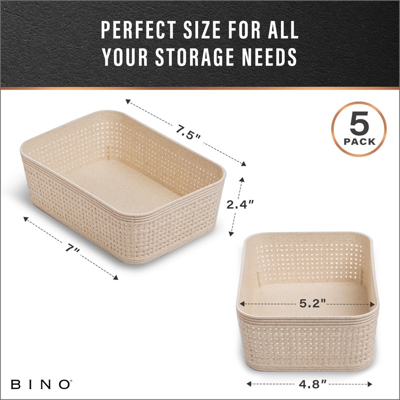 BINO | Woven Plastic Basket | XS (Natural), 5-Pack |