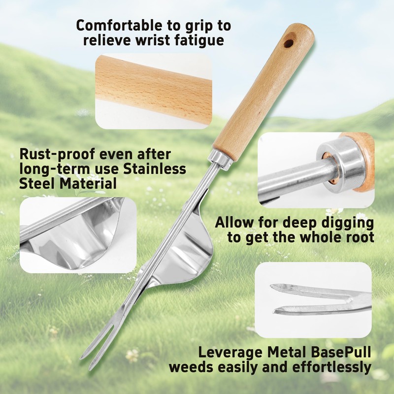 PDETVEO Garden Weeding Tool, V-Shaped Stainless Steel Weed Puller with