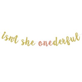 FAIUTA Isn't She ONEderful Banner, 1st Birthday Banner for Girls, Wonderful Garland, Party Decor