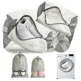 Shoe Washing Machine Bag 2 Pack，Travel shoe bag 2 Pack - Fits All Shoe Types，Reusable，360°Deep Cleaning with Self-Locking Zipper, Wash Two Pairs at Once, Protects Shoes and Washing Machines（White）