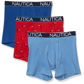 Nautica Men's 3-Pack Classic Underwear Cotton Stretch Boxer Brief, Monaco Blue/Riviera Blue/Sails Red, Large
