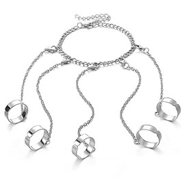 Punk Finger Ring Chain Bracelet Gothic Bracelet Adjustable Open Rings Hand Harness Hip Hop Hand Jewelry for Women Teens Girls (Silvery, One size)