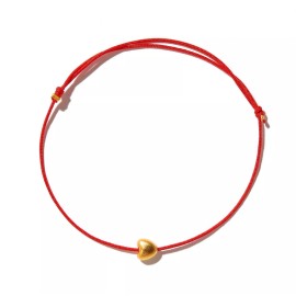 Naz Collection 2 Couple Gold Heart Charm Bracelet Red String Friendship Bracelet