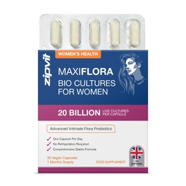 MaxiFlora Probiotics for Women, Intimate Flora Bio Cultures, 20 Billion CFU. 30 Vegan Capsules, 1 Month Supply.